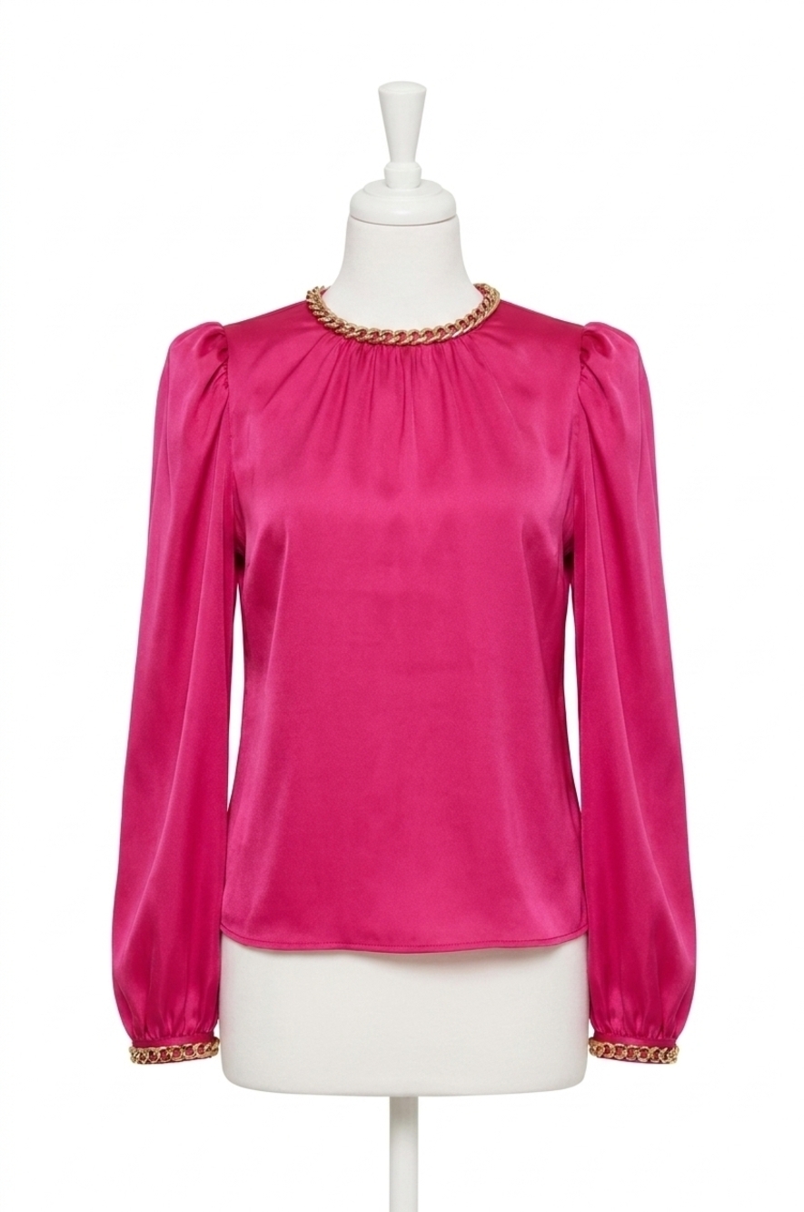 NEW JOSEPH RIBKOFF satin puff sleeve top in shocking pink